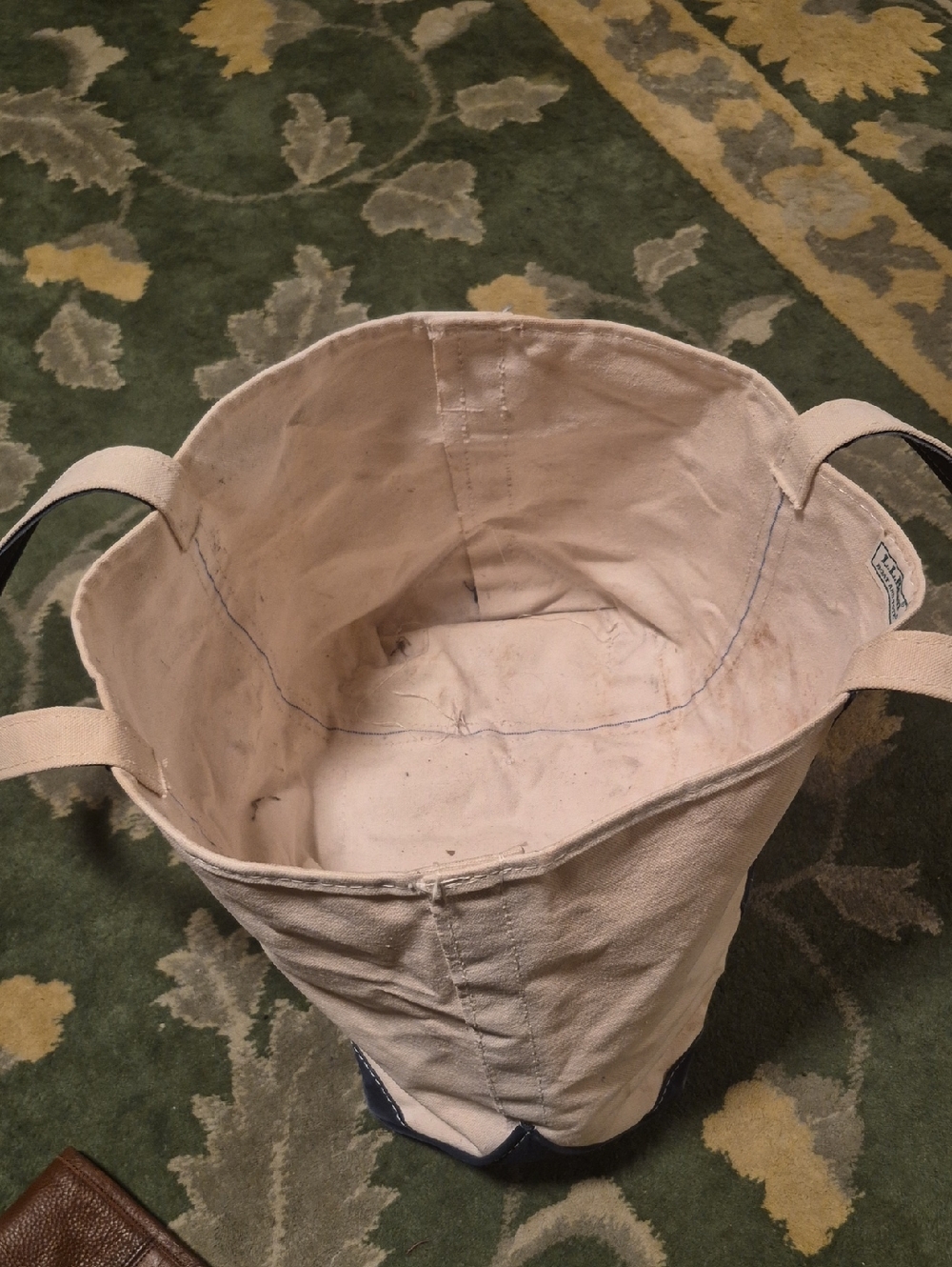 L.L. Bean Cream Canvas Tote with Navy Trim